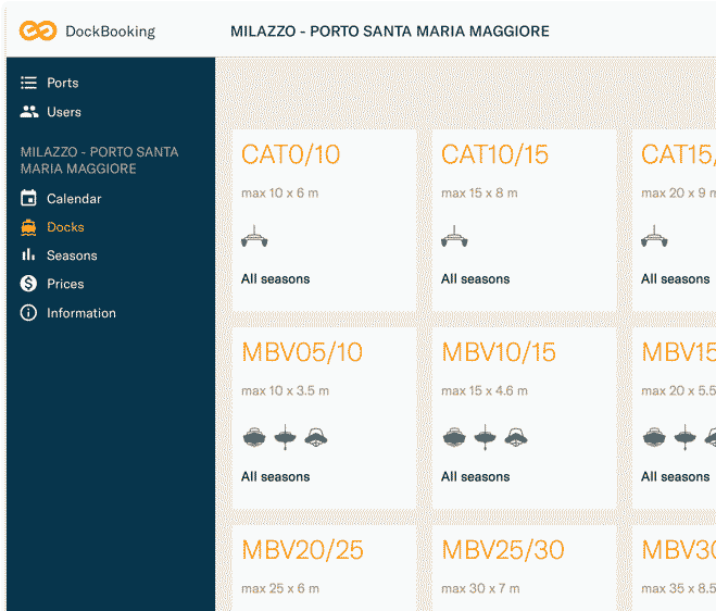 The docks view list all your berths.