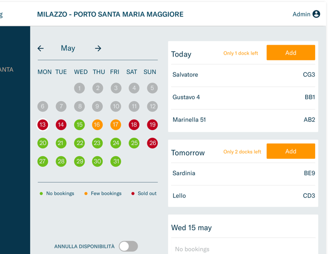 The friendly calendar manages your bookings.